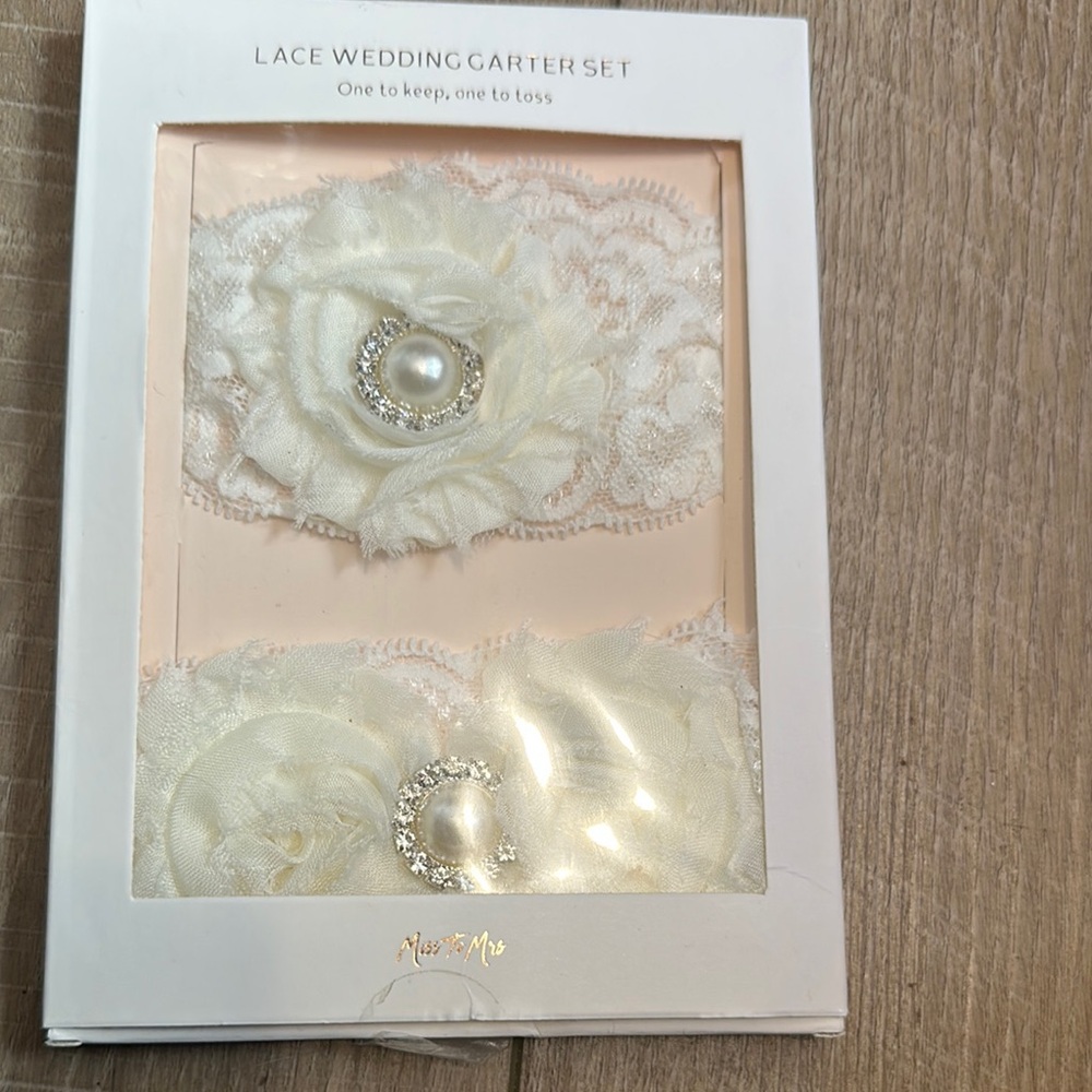 Lace Wedding Garter Set with Pearl and Crystal Accents